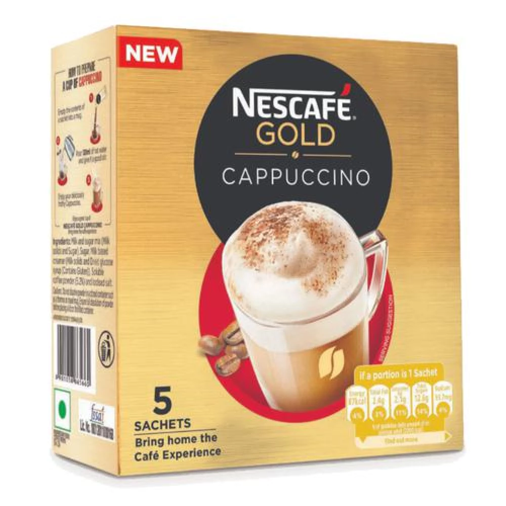 Nescafe  Gold Cappuccino Instant Coffee Premix - Rich In Aroma & Flavour, 125 g (5 Sachets x 25 g Each)-1.webp